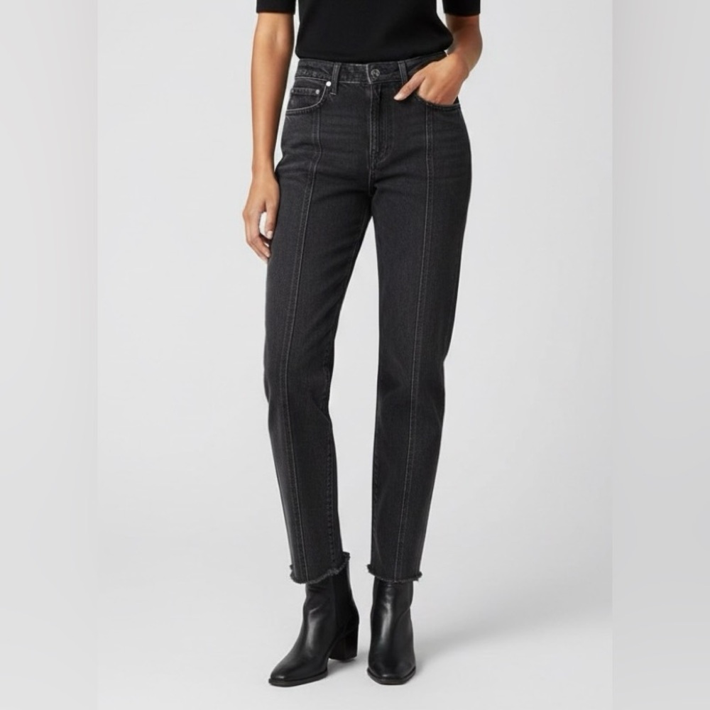 Reformation, distressed, black denim ankle pants, zipper closure, pockets, 25